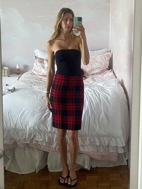 The Limited Red and Black Plaid Pencil Skirt